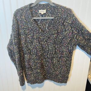 Adora Sweater Gray Multi Color Chunky Knit V Neck Long Sleeve Academia Medium